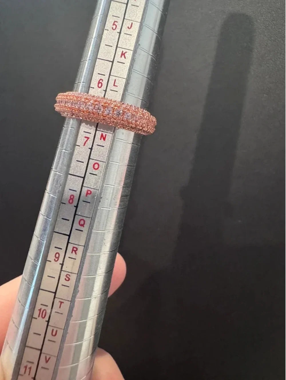 Beautiful fashion ring, rose gold tone 6.5 pavé style